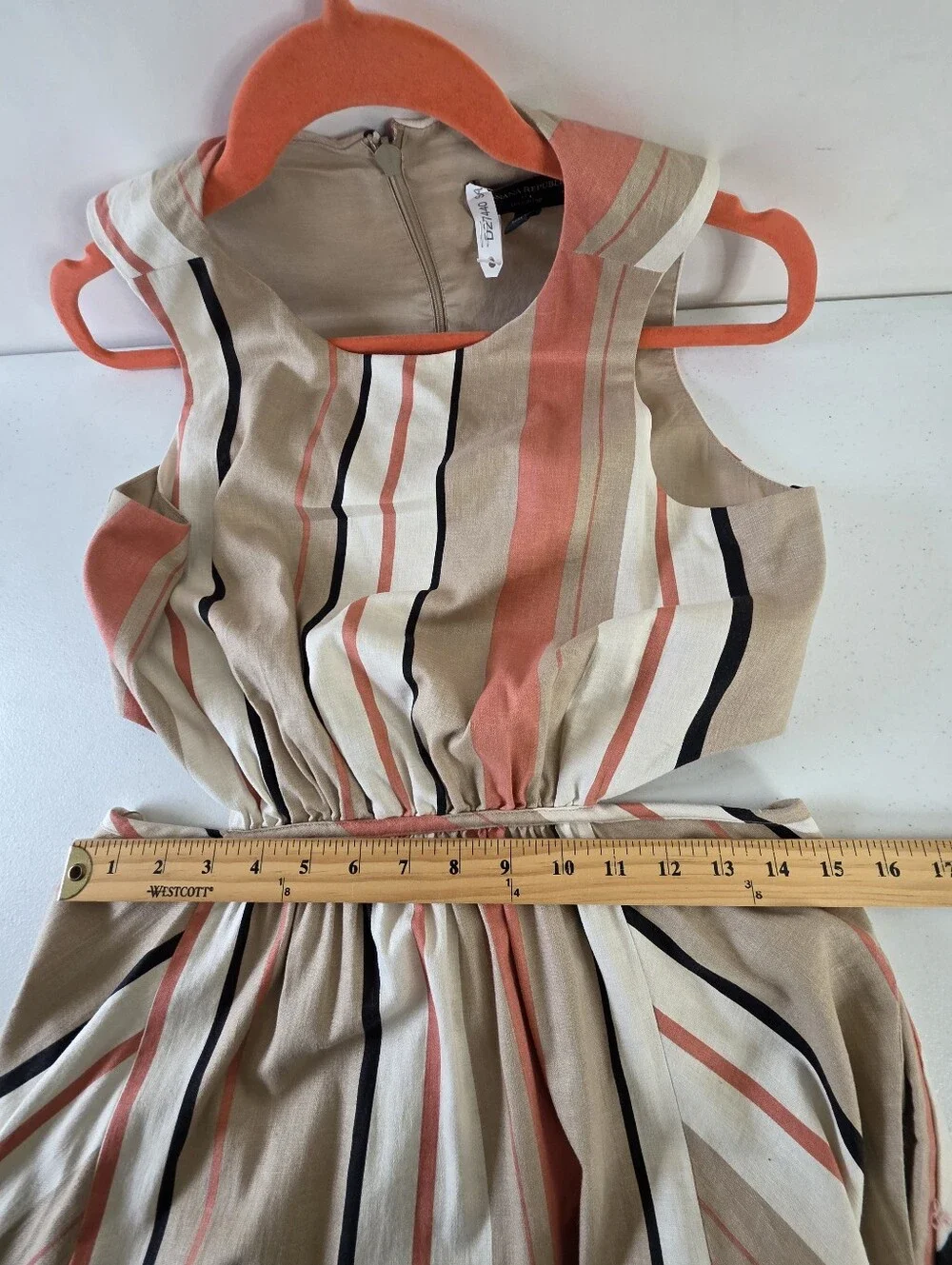 Banana Republic LINEN Blend Cut-Out Midi Dress with Pockets Size 8 Striped Chic - Picture 9 of 13